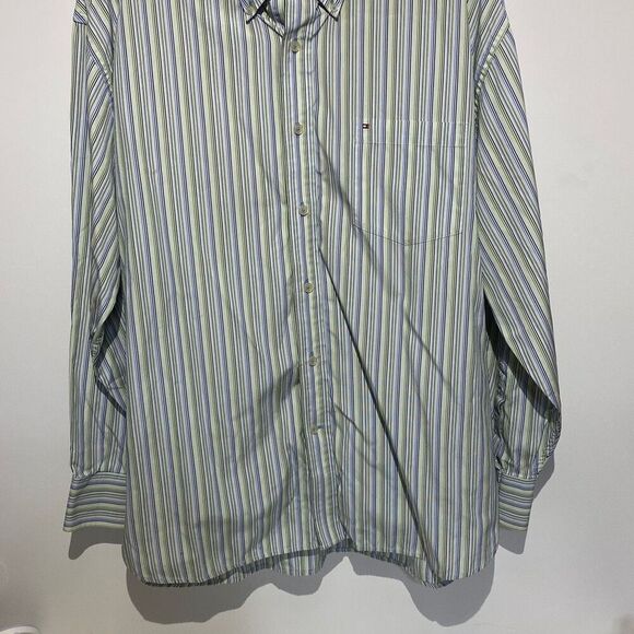 Tommy Hilfiger Men's Striped Button-Down Dress Shirt Blue/Green Size XL - Picture 2 of 7